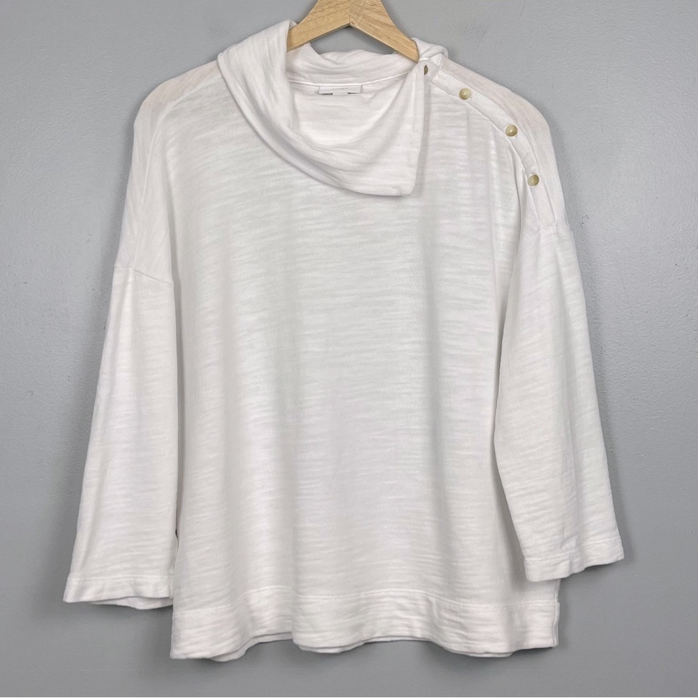 J. Jill PureJill white 100% cotton boxy asymmetric collar 3/4 sleeve top, small.